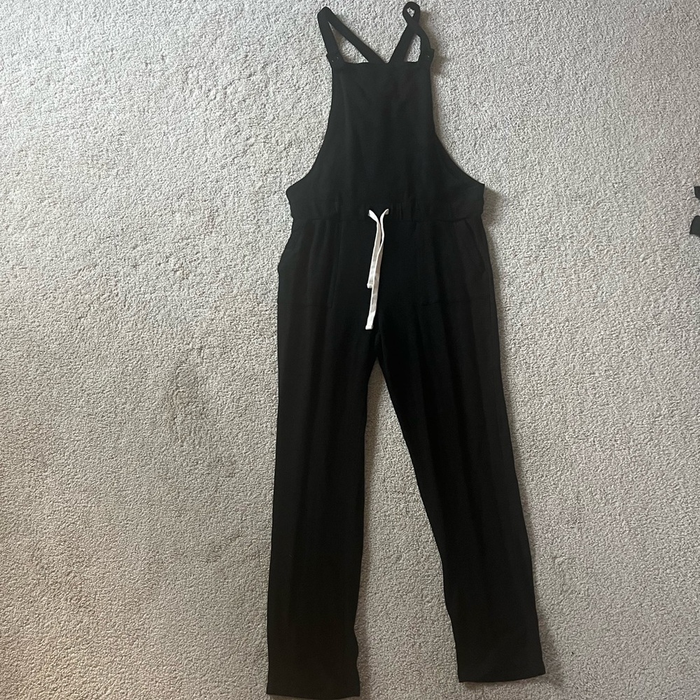 Monrow Black Sleeveless Drawstring Overalls Jumpsuit